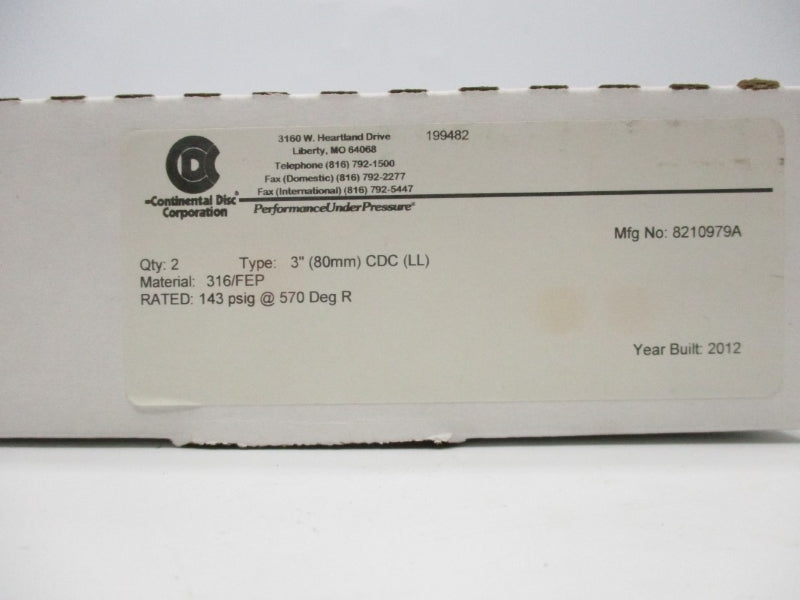 CONTINENTAL DISC 8210979A (PKG OF 2) 143PSI 570 3"NSMP