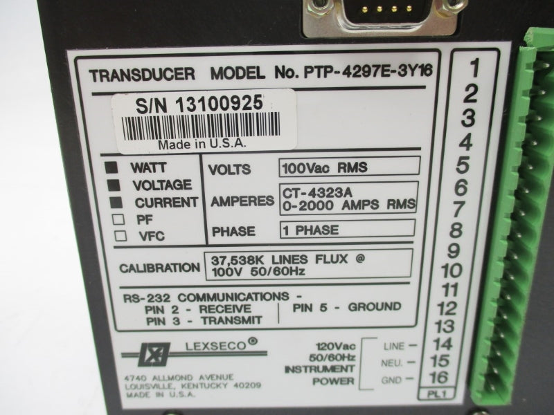 LEXSECO PTP-4297E-3Y16 L-25000E 100VAC 0-2000A NSNP