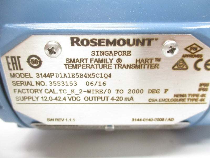 ROSEMOUNT 3144PD1A1E5B4M5C1Q4 12.0-42.4VDC 2000'F NSMP