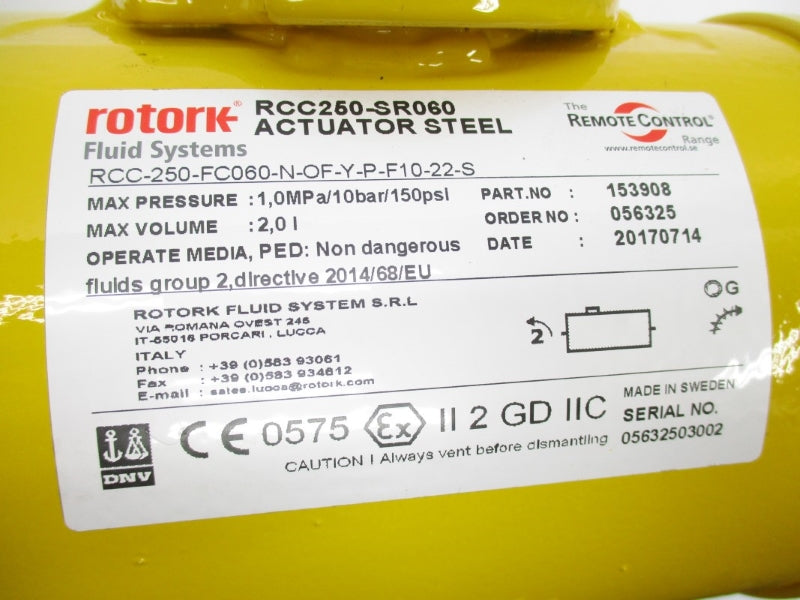 ROTORK RCC250-SR060 153908 301 150PSI 4" NSNP