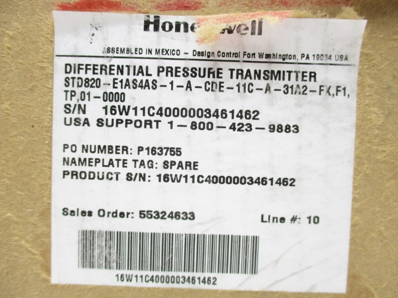 HONEYWELL STD820-E1AS4AS-1-A-CDE-11C-A-31A2-FX-F1-TP-01-0000 4500PSI 1/2" NSMP