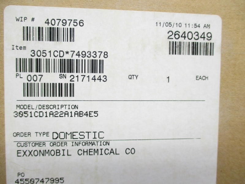 ROSEMOUNT 3051CD1A22A1AB4E5 10.5-55VDC 2000PSI NSMP