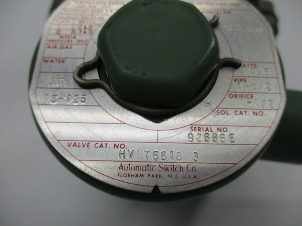 ASCO HV1768183 120V 15-125PSI 1-1/2" UNMP