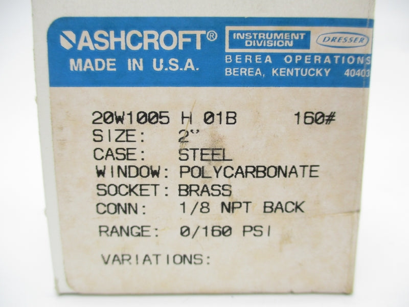 ASHCROFT 20W1005H01B160# 0-160PSI 2" NSMP