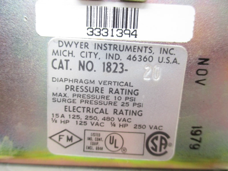 DWYER 1823-20 480VAC 15A 25PSI NSNP