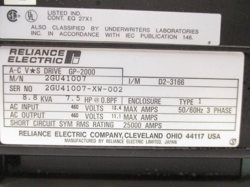 RELIANCE ELECTRIC 2GU41007 460V 13.4A NSNP