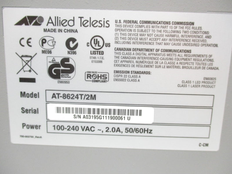 ALLIED TELESIS AT-8624T/2M 100-240VAC 2.0A NSMP
