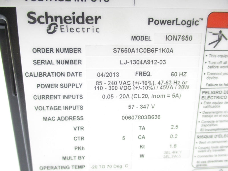 SCHNEIDER ELECTRIC ION7650 57-347V 0.05-20A UNMP