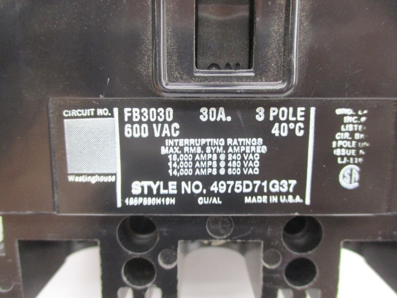 CULTER HAMMER FB3030 600VAC 30A NSMP