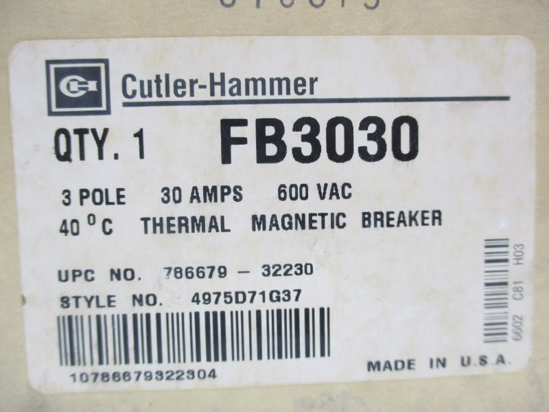 CULTER HAMMER FB3030 600VAC 30A NSMP
