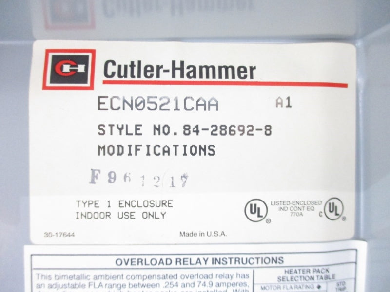 CULTER HAMMER ECN0521CAA SER. A1 440/480VAC NSMP
