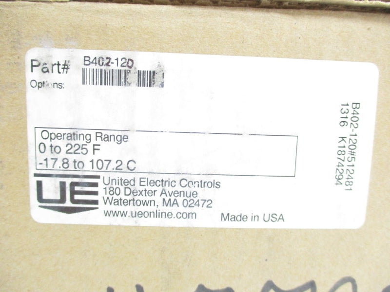 UNITED ELECTRIC B402-120 480VAC 15A 0-225'F NSMP