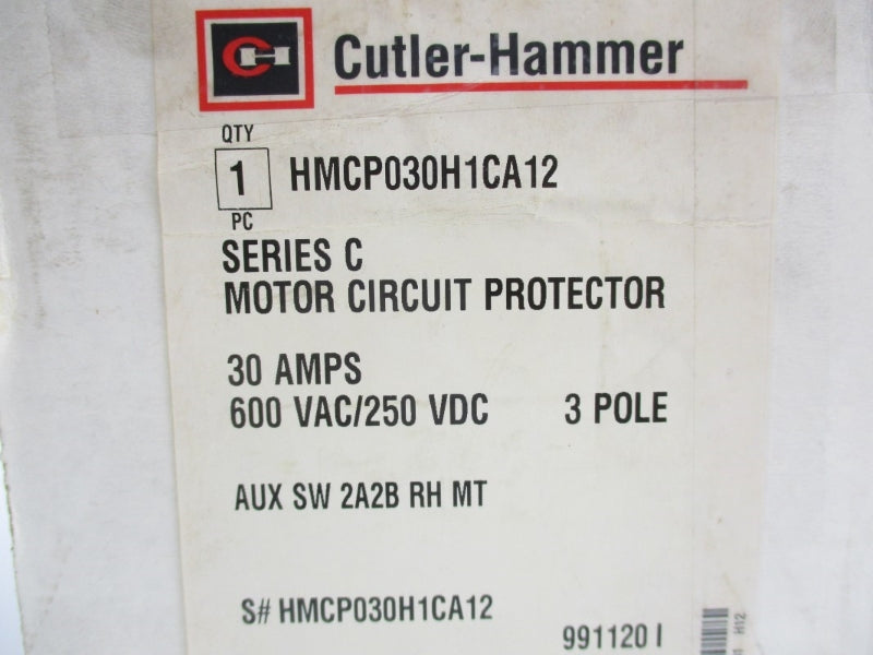 CULTER HAMMER HMCP030H1CA12 SER. C 600VAC 30A NSMP