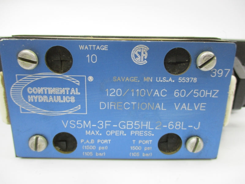 CONTINENTAL HYDRAULICS VS5M-3F-GB5HL2-68L-J 120/110VAC 1500PSI NSNP