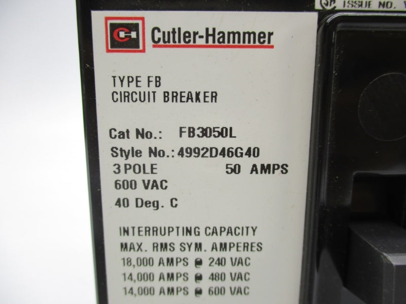 CUTLER HAMMER FB3050L 600VAC 50A NSMP