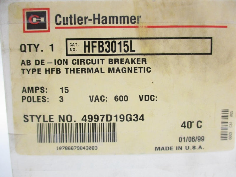 CUTLER HAMMER HFB3015L 600VAC 15A NSMP