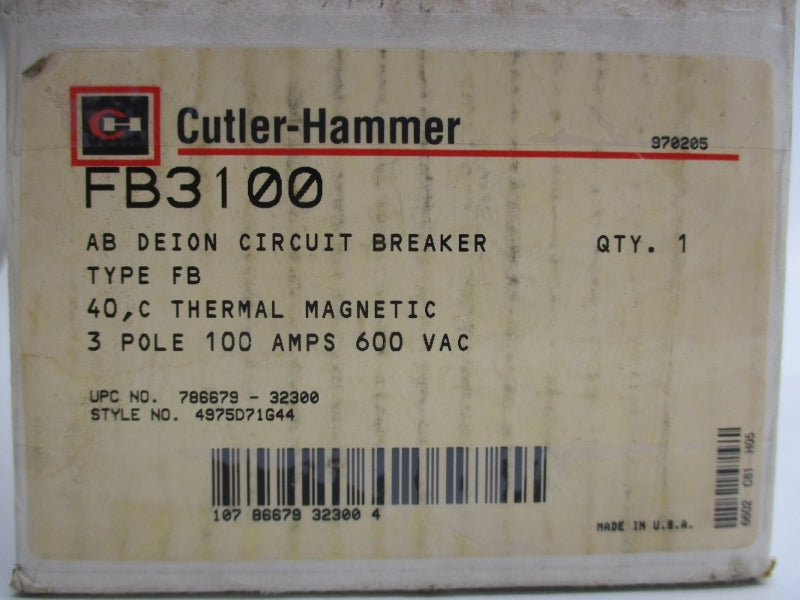 CUTLER HAMMER FB3100 600VAC 100A NSMP