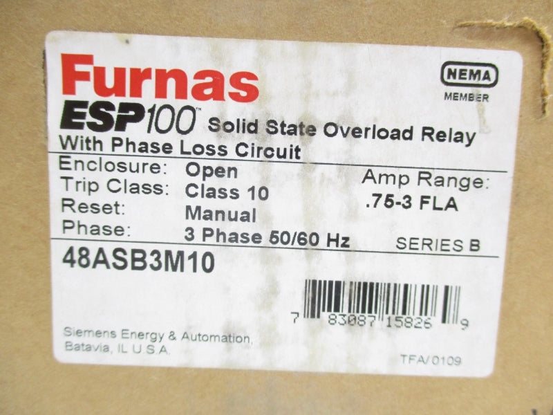 FURNAS 48ASB3M10 SER. B 600VAC 0.75-3A NSMP