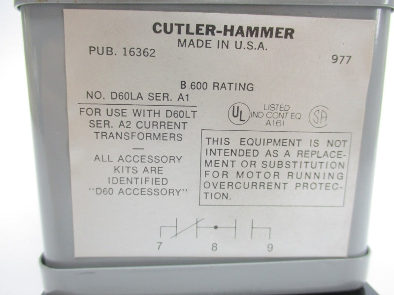 CUTLER HAMMER D60LA3 SER. A1 600V 2.5-22.5A UNMP