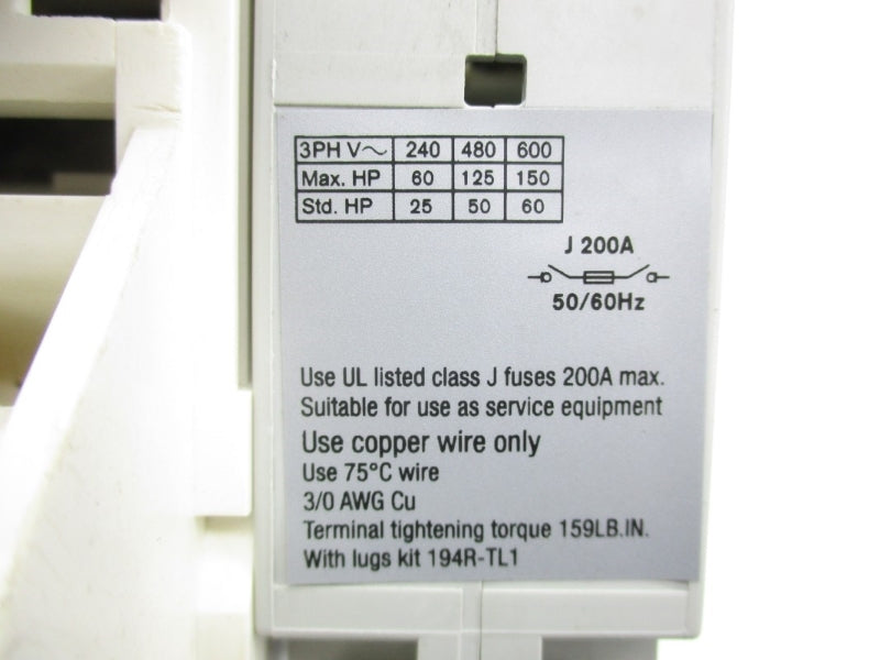 ALLEN BRADLEY 194R-J200-1753 SER. A 600V NSNP