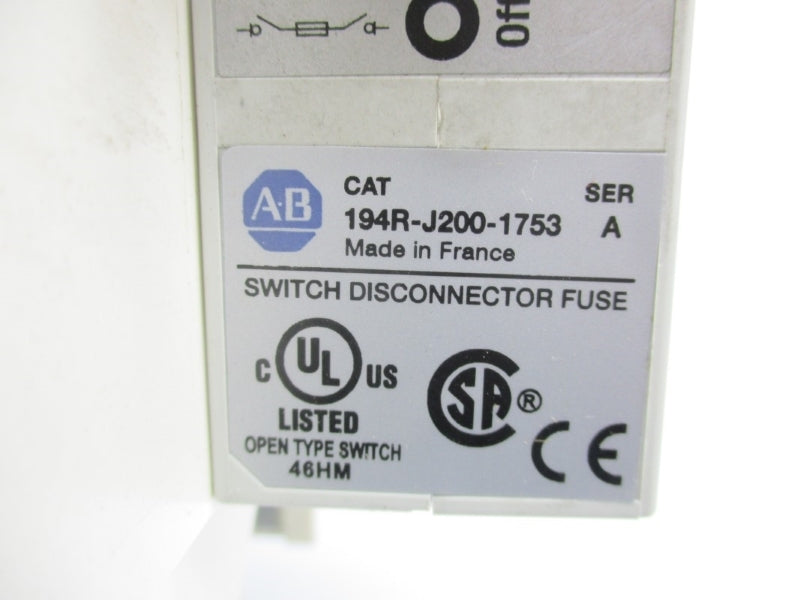 ALLEN BRADLEY 194R-J200-1753 SER. A 600V NSNP