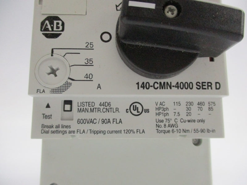 ALLEN BRADLEY 140-CMN-4000 SER. D 600VAC 25-40A (BR/WH) NSMP