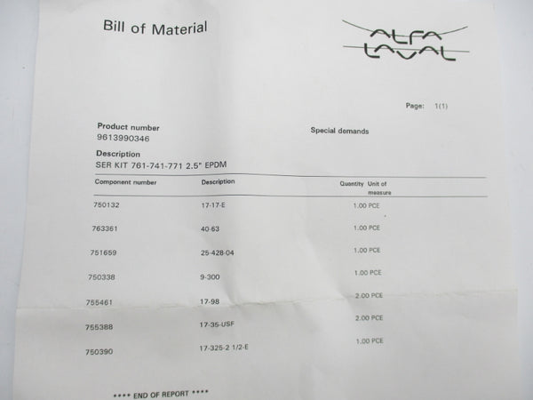 ALFA LAVAL 9613990346 2.5" NSMP
