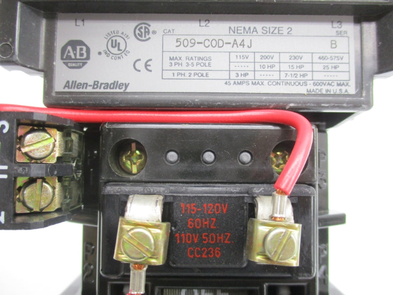 ALLEN BRADLEY 509-COD-A4J SER. B 120V 45A (BR/WH) NSMP