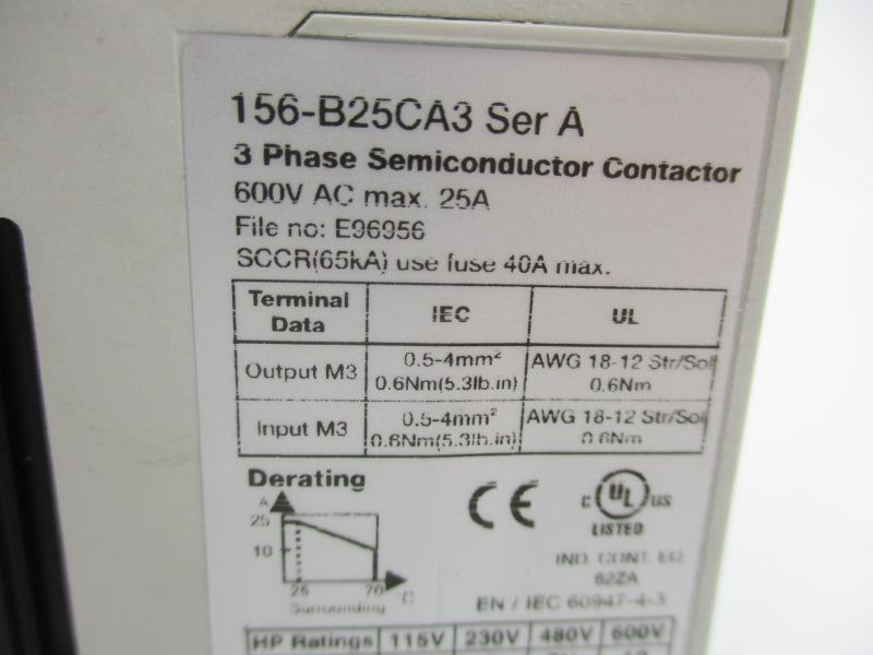 ALLEN BRADLEY 156-B25CA3 SER. A 600VAC 25A (WH) NSMP