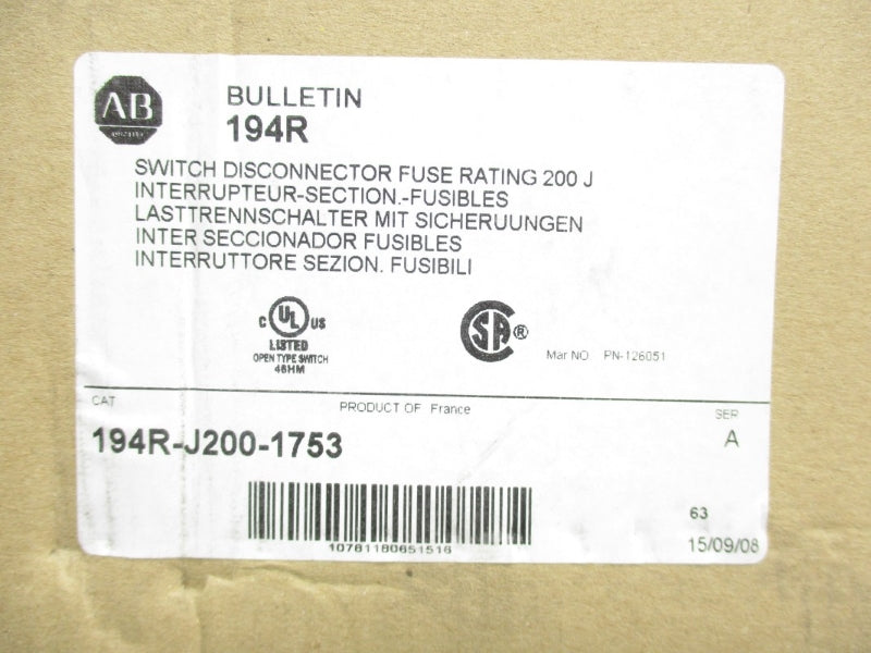 ALLEN BRADLEY 194R-J200-1753 SER. A (BR/WH) NSMP
