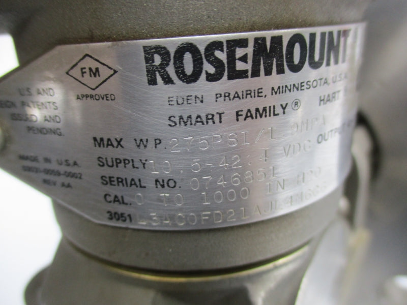 ROSEMOUNT 3051L3AC0FD21AJL4M60G 10.5-42.4VDC 0-1000 UNMP