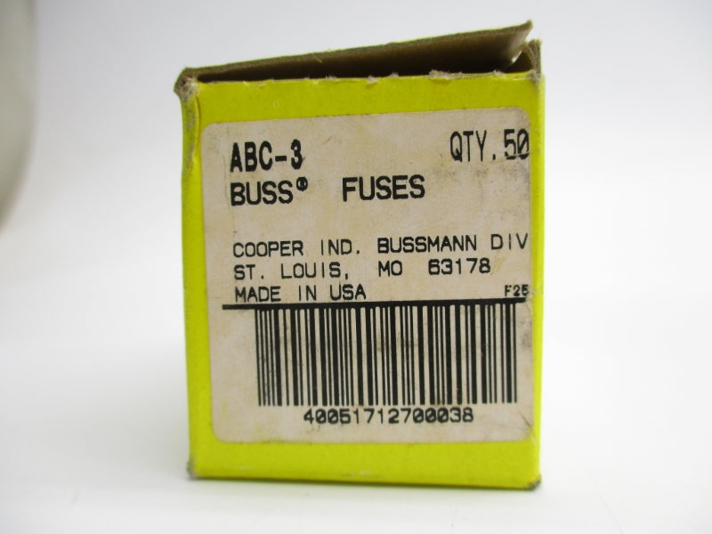 BUSSMANN ABC-3 250V 3A (PKG OF 50) NSMP
