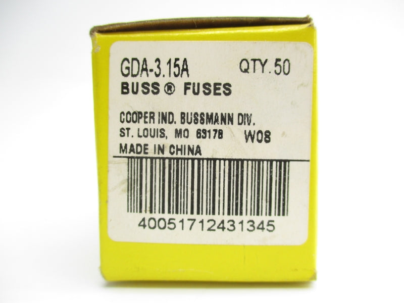 BUSSMANN GDA-3.15A 250V 3.15A (PKG OF 50) NSMP