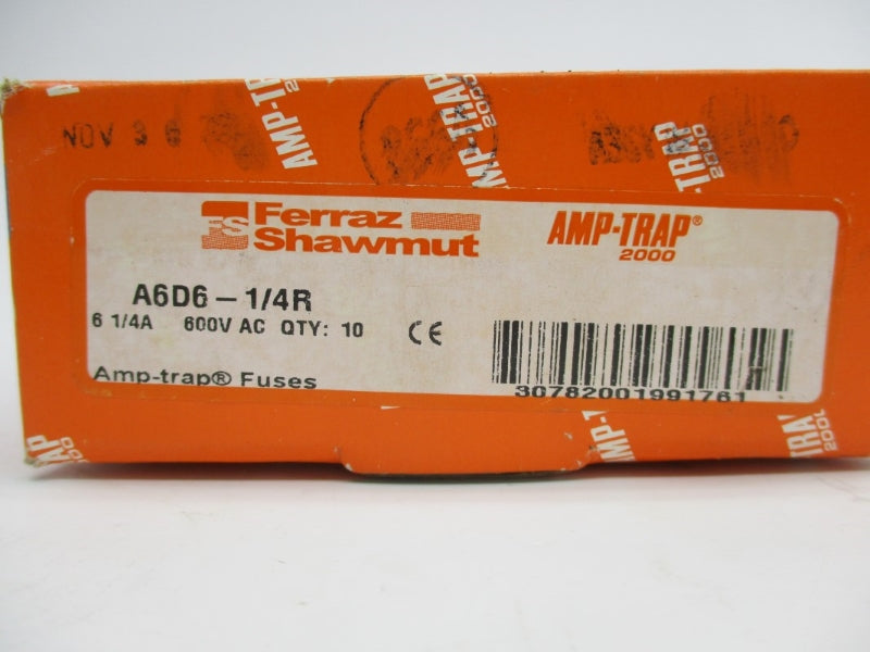 FERRAZ SHAWMUT A6D6-1/4R 600VAC/DC 6-1/4A (PKG OF 10) NSMP