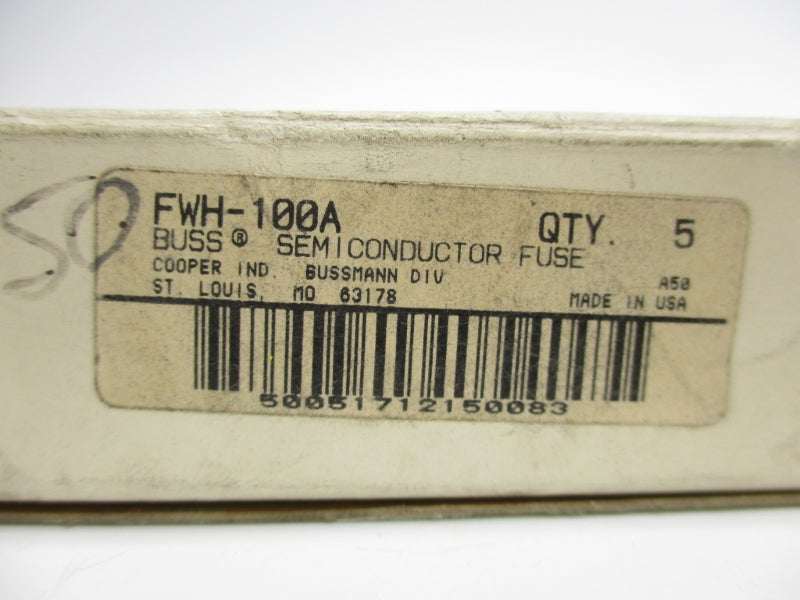 BUSSMANN FWH-100A 500VAC/DC 100A (PKG OF 5) (WH/WH) NSMP