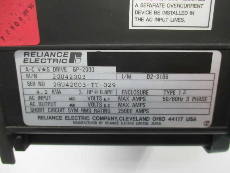RELIANCE ELECTRIC 2GU42003 460V 6.4A NSNP