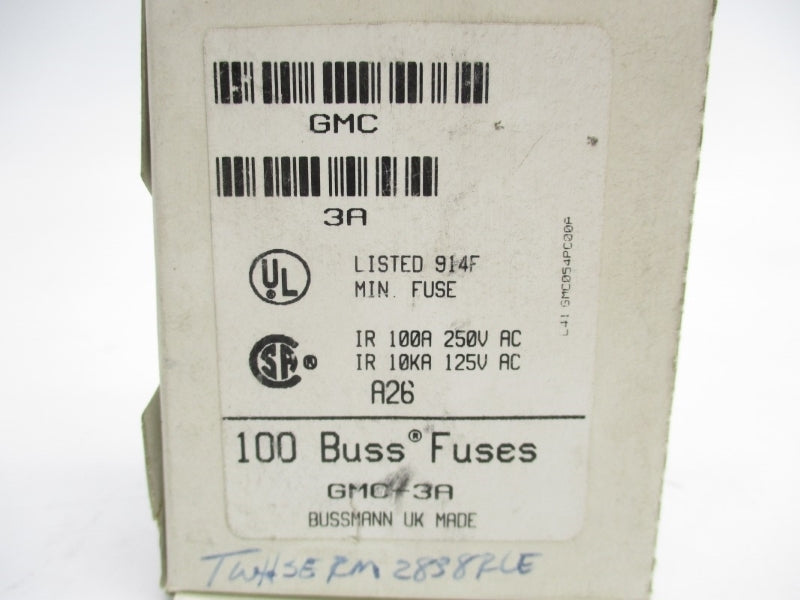 BUSSMANN GMC3A 250VAC 3A (PKG OF 100) NSMP