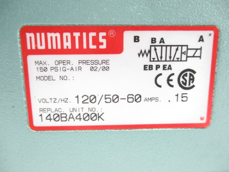 NUMATICS 140BA400K 120V .15A 150PSI NSNP