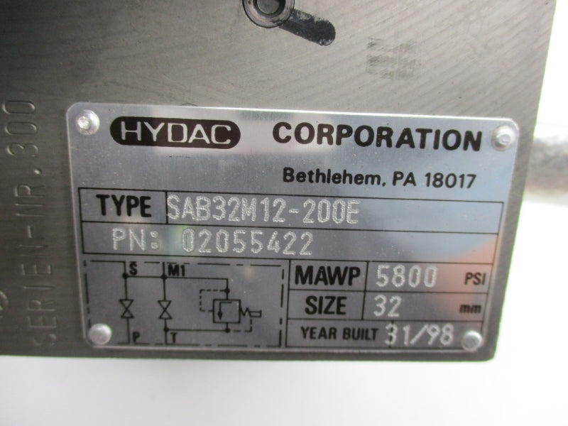 HYDAC 02055422 SAB32M12-200E 5800PSI NSNP