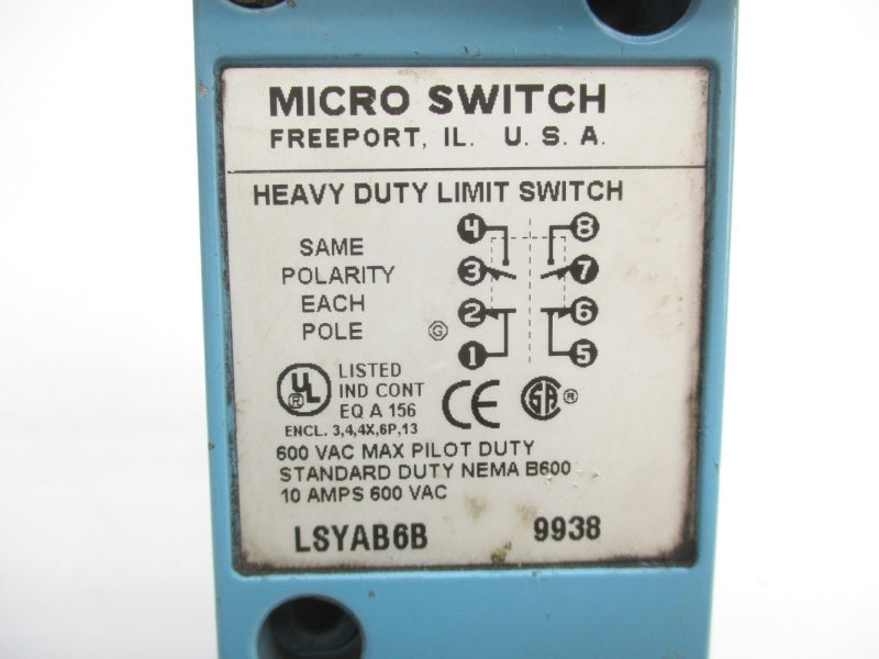 MICRO SWITCH LSYAB6B 600VAC 10A UNMP