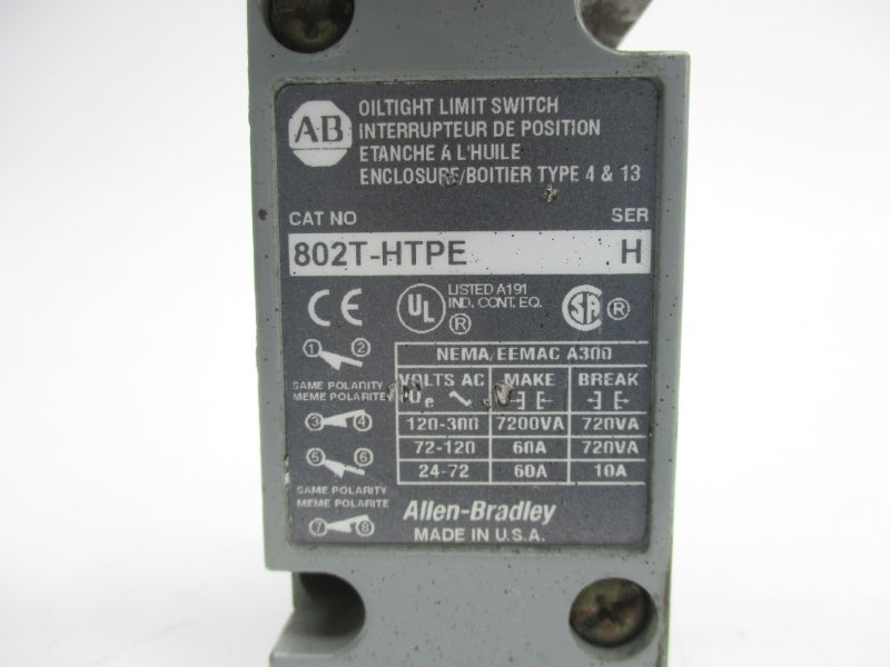 ALLEN BRADLEY 802T-HTPE SER. H 120-300VAC 60A UNMP