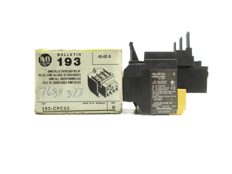 ALLEN BRADLEY 193-CPC63 SER. B 600V 45-60A (WH/YL) NSMP