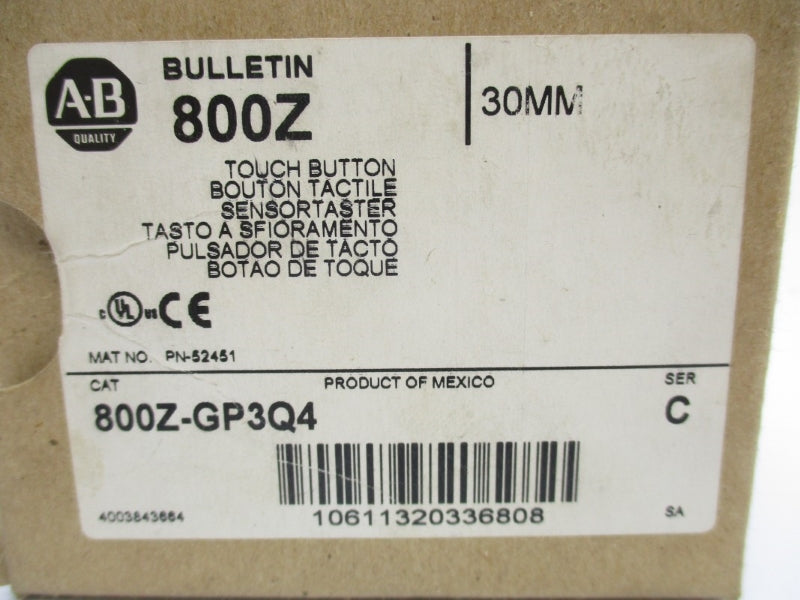 ALLEN BRADLEY 800Z-GP3Q4 SER. C F/W 1.23 10-30VDC (BR/WH) NSMP