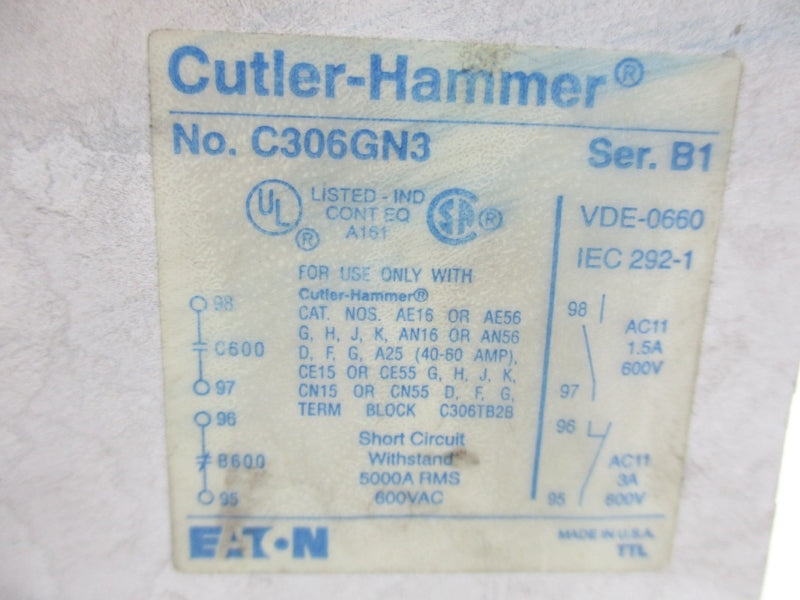 CUTLER HAMMER C306GN3 SER. B1 600VAC 1.5A UNMP