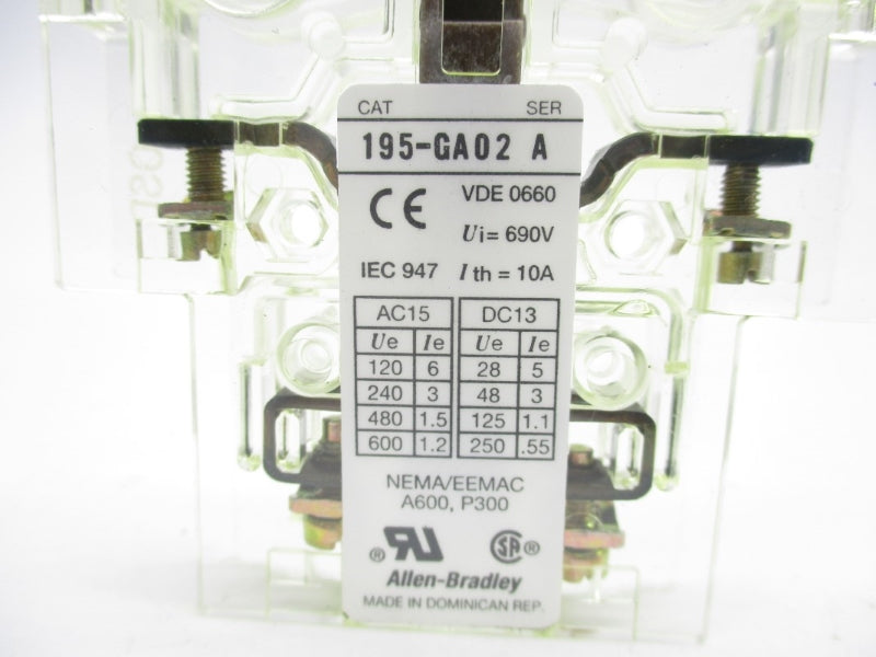 ALLEN BRADLEY 195-GA02 SER. A 600V 1.2A (GY/BL) NSMP