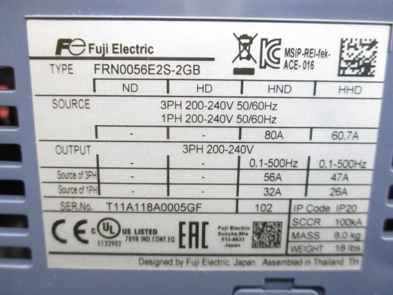 FUJI ELECTRIC FRN0056E2S-2GB 200-240V 80A NSNP