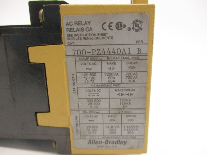 ALLEN BRADLEY 700-PZ4440A1 SER. B 110/115-120V 60A(WH) NSMP