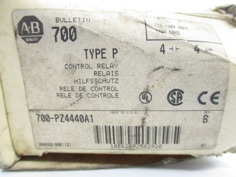 ALLEN BRADLEY 700-PZ4440A1 SER. B 110/115-120V 60A(WH) NSMP