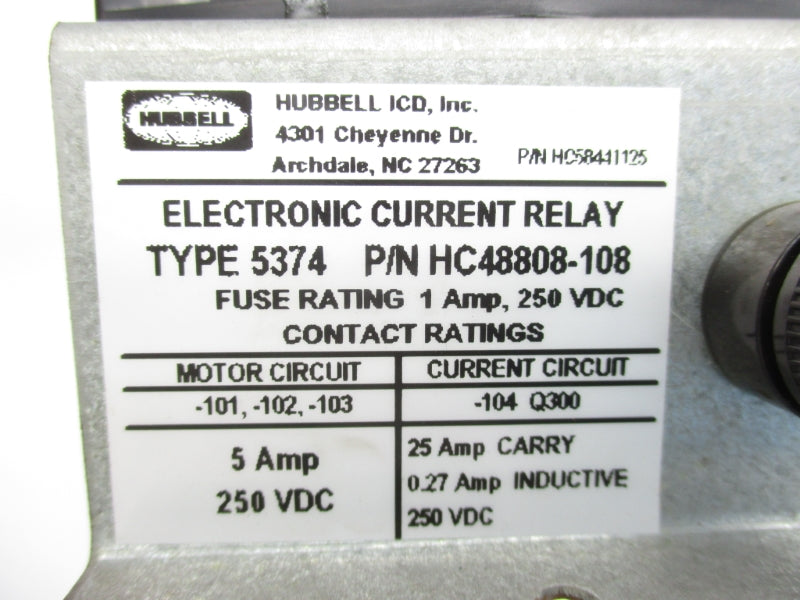 HUBBELL HC48808-108 250VDC 1A NSNP