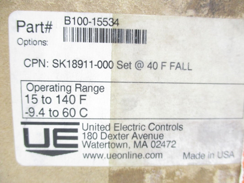 UNITED ELECTRIC B100-15534 480VAC 22A 15-140'F NSMP